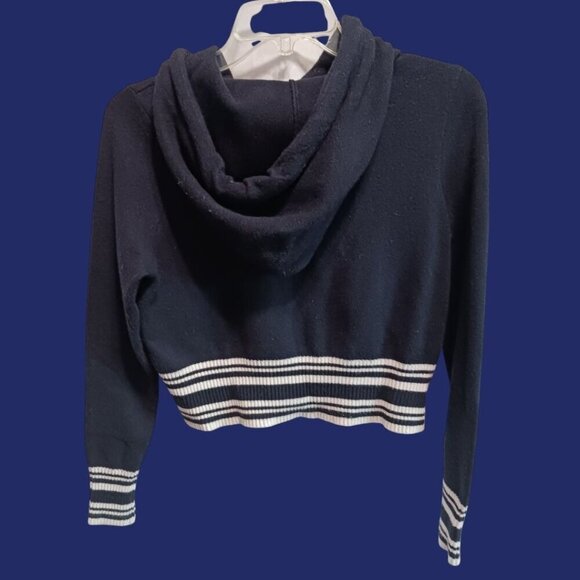 Zara Womens Striped Hem Cropped Hoodie Black & White Size Small - Picture 2 of 7